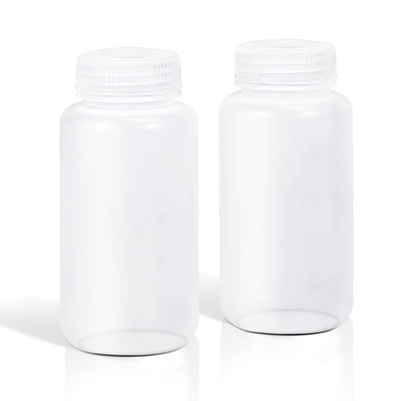 DEMORA 8 oz Plastic Bottles with Lids, Airtight Refillable Wide Mouth Travel Bottles for Toiletries, HDPE Food Grade Plastic Containers for Liquids Pill Water Sample Lab Reagent (Translucent, 2 Pcs) - Image 1